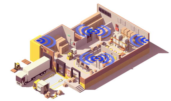Sala di tracciamento interna con trasmettitori beacon